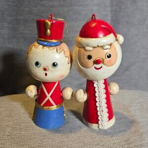 SANTA & SOLDIER Christmas Ornament Vintage 1970's Unique Holiday Decoration